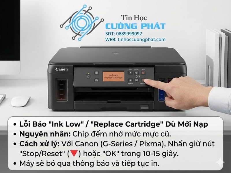 máy in màu báo lỗi ink low