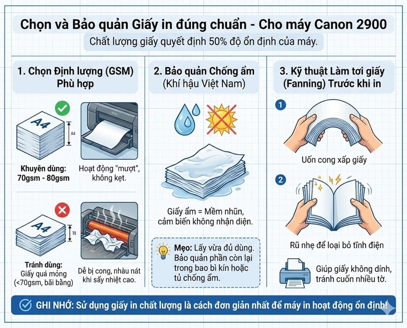 Hướng dẫn chọn định lượng giấy in và cách bảo quản giấy chống ẩm cho Canon 2900