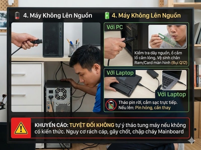 cách sửa máy tính không lên nguồn