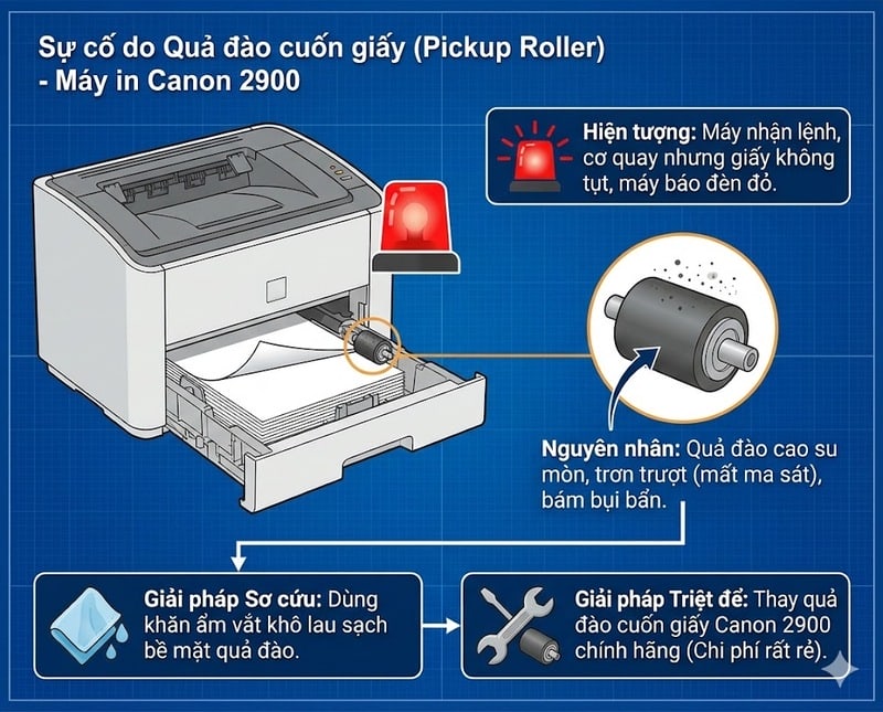 Hình ảnh quả đào cuốn giấy Canon 2900 bị mòn gây lỗi không kéo được giấy