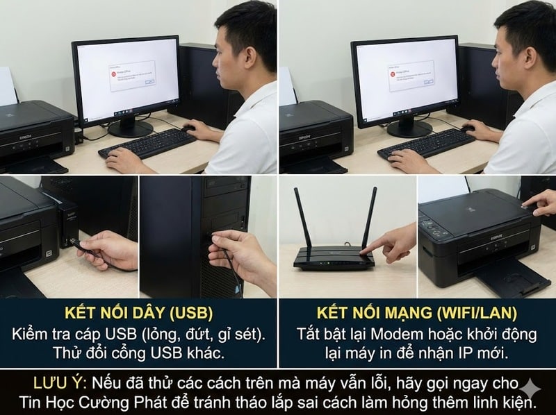 sửa máy in báo offline