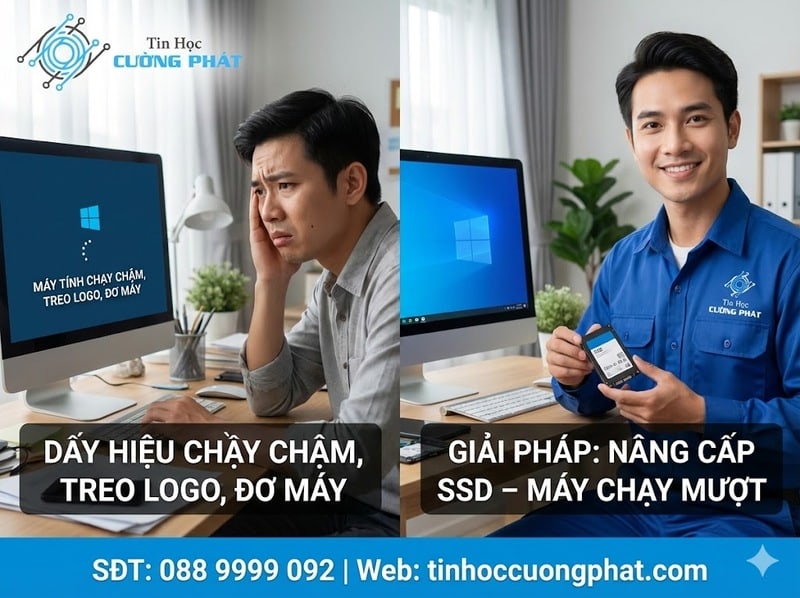 sửa máy tính chạy chậm treo logo