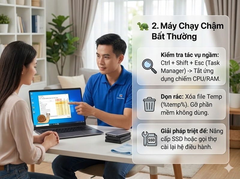 thợ sửa máy tính chạy chậm